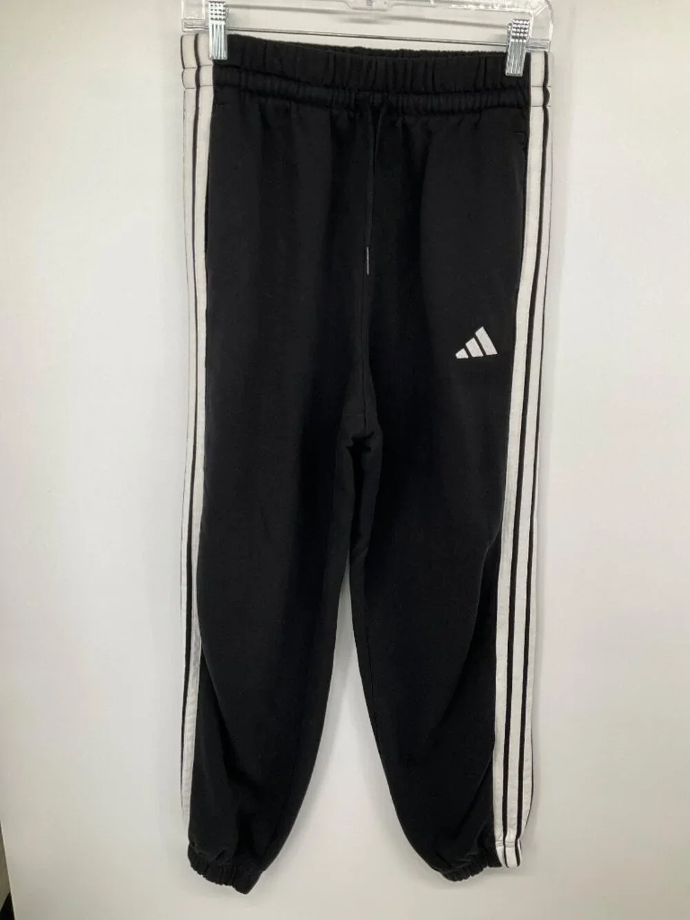 Adidas Essentials 3-Stripes Fleece Loose-Fit Sweatpants, Size Small Black/White - Picture 2 of 8